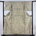 結城紬 身丈158cm 裄丈63cm S 単衣 バチ衿 花唐草 ベージュ 正絹 名品 【中古】
