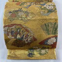 丸帯 美品 秀品 扇面 人物 箔 金色 六通 正絹 【中古】