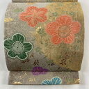 袋帯 美品 秀品 やまと 梅 枝垂れ桜 箔 灰色 六通 正絹 【中古】