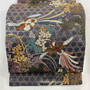 袋帯 美品 秀品 佳麗連舞文 鳳凰 萩 唐織 箔 灰紫 六通 正絹 【中古】