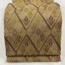 袋帯 美品 秀品 鈴乃屋 菱 葉柄 金糸 薄茶色 全通 正絹 【中古】