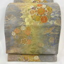 袋帯 美品 秀品 流水華紋 華文 花丸文 刺繍 金銀糸 灰色 六通 正絹 【中古】