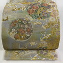 袋帯 美品 名品 吉祥花丸文 箔 金糸 銀色 お太鼓柄 正絹 【中古】