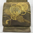 袋帯 名品 落款あり 鼓 和笛 金彩 箔 金色 お太鼓柄 正絹 【中古】