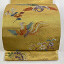袋帯 名品 長嶋成織物 落款あり 瀞金錦 共箱あり 慶長文様 花鳥 本金箔 刺繍 金色 六通 正絹 【中古】