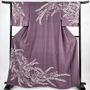 訪問着 身丈164.5cm 裄丈67cm M 袷 藤 草花 絞り 紫 正絹 秀品 【中古】