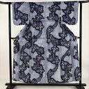 浴衣 身丈155.5cm 裄丈62.5cm S 絞り浴衣 蝶 紺色 綿 名品 【中古】