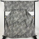 小紋 身丈164.5cm 裄丈67cm M 袷 二代目 更甚 落款あり 草花 人物 縮緬 灰茶 正絹 美品 秀品 【中古】