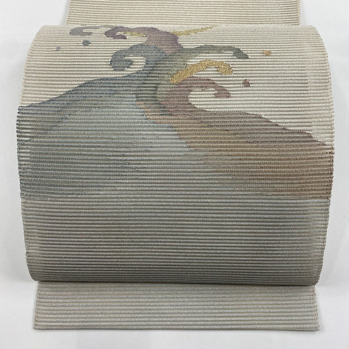 名古屋帯 美品 秀品 夏帯 絽 八寸名古屋帯 松葉仕立て トンネル仕立て 波頭 三日月 金銀糸 銀色 正絹 ..