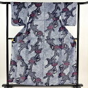 浴衣 身丈157.5cm 裄丈60cm S 絞り浴衣 松 紺色 綿 名品 【中古】