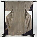 付下げ 身丈159.5cm 裄丈64.5cm M 袷 瓢箪 地紋 箔 金彩 灰茶 正絹 美品 名品 【中古】