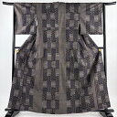 大島紬 身丈162cm 裄丈63.5cm S 袷 純泥染 証紙あり 麻の葉 花菱 焦茶色 正絹 美品 秀品 【中古】