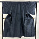 男着物 身丈144.5cm 裄丈66cm M 袷 アンサンブル 紬 亀甲絣 紺色 正絹 秀品 【中古】