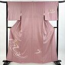 付下げ 身丈162cm 裄丈64.5cm M 袷 扇面 椿 刺繍 絞り 薄紫 正絹 秀品 【中古】