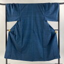男着物 身丈146.5cm 裄丈71cm M 袷 紬地 紺色 正絹 秀品 【中古】