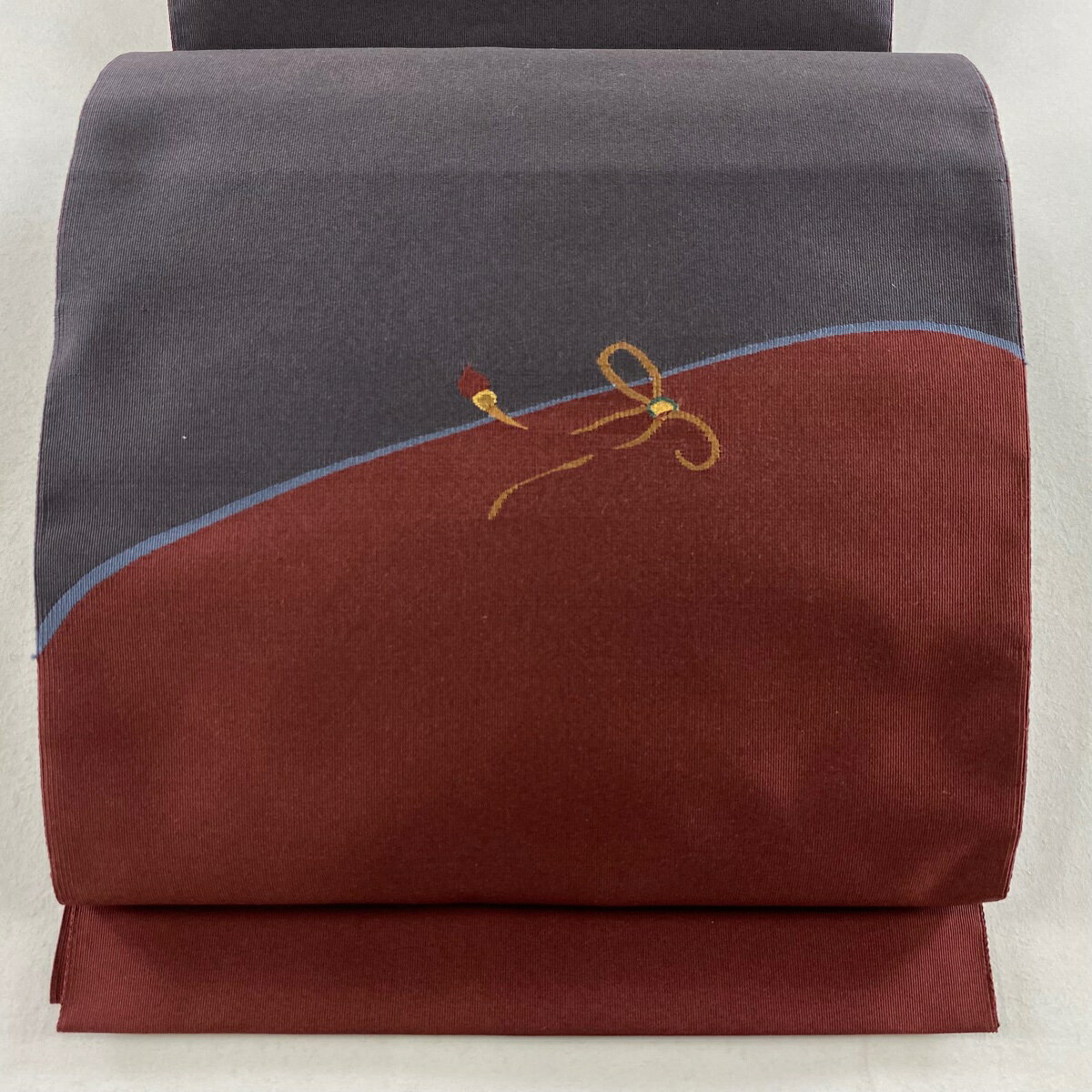 名古屋帯 美品 秀品 八寸名古屋帯 松葉仕立て 幾何学 金糸 えんじ色 正絹 【中古】