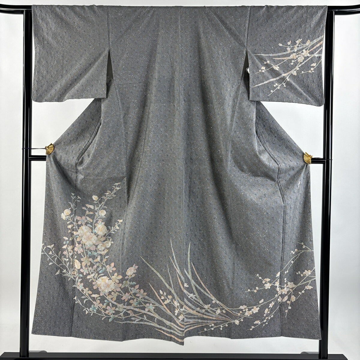 付下げ 美品 秀品 160.5cm 62cm 正絹 付下げ 身丈160cm 裄丈64cm M 袷 松 遠山 金銀彩 ぼかし 青灰色