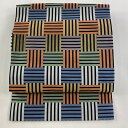 付け帯 美品 秀品 作り帯 網代文 金糸 黒 正絹 【中古】