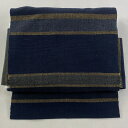 付け帯 美品 秀品 紬地 作り帯 縞模様 濃紺 正絹 【中古】