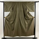 付下げ 身丈152.5cm 裄丈63cm S 袷 紬地 幾何学 茶緑色 正絹 秀品 【中古】