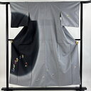 付下げ 身丈154cm 裄丈60.5cm S 袷 紬地 やまと 落款あり 猫 染め分け 黒 正絹 逸品 【中古】