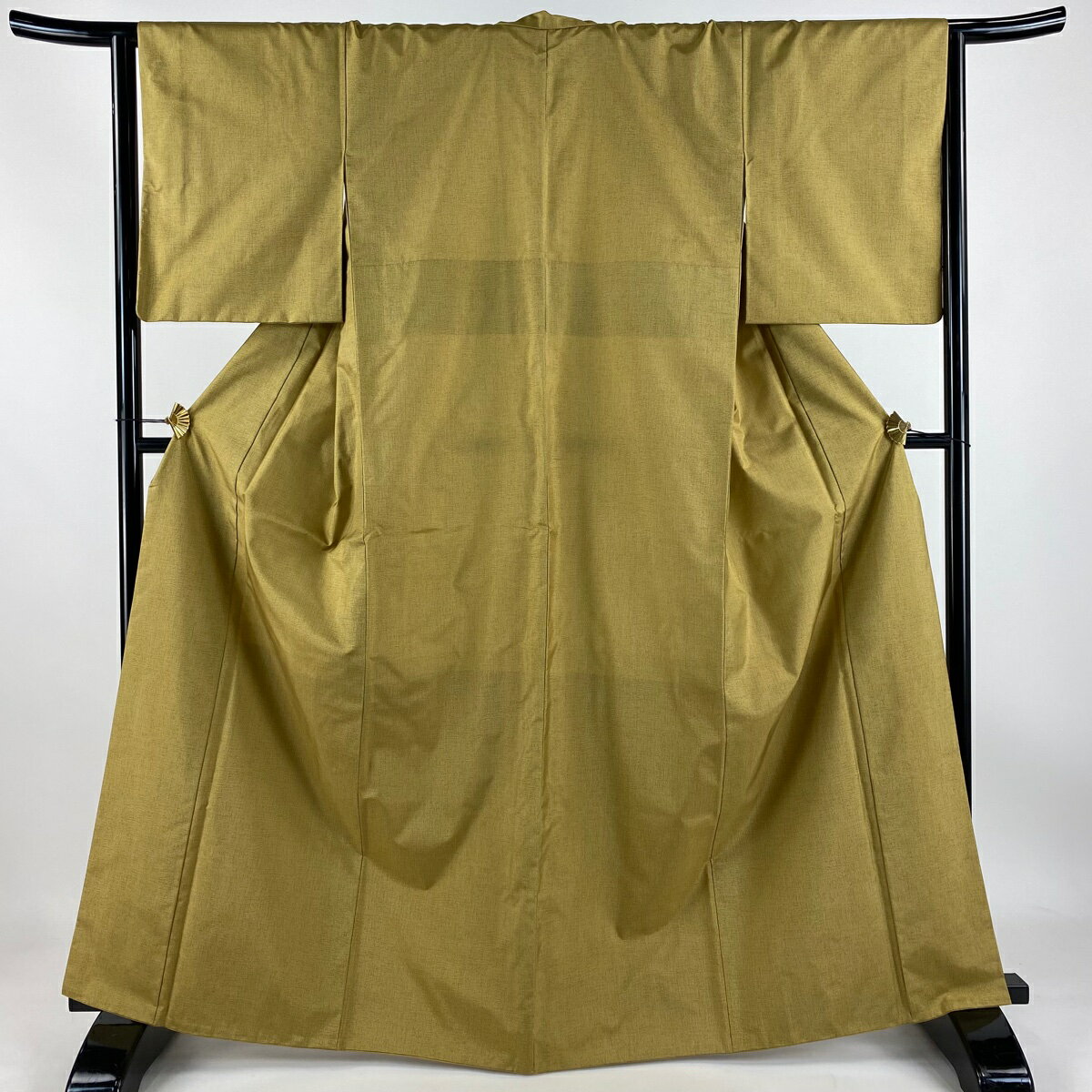 紬 身丈166cm 裄丈64cm M 袷 幾何学模様 からし色 正絹 秀品 【中古】 msp50