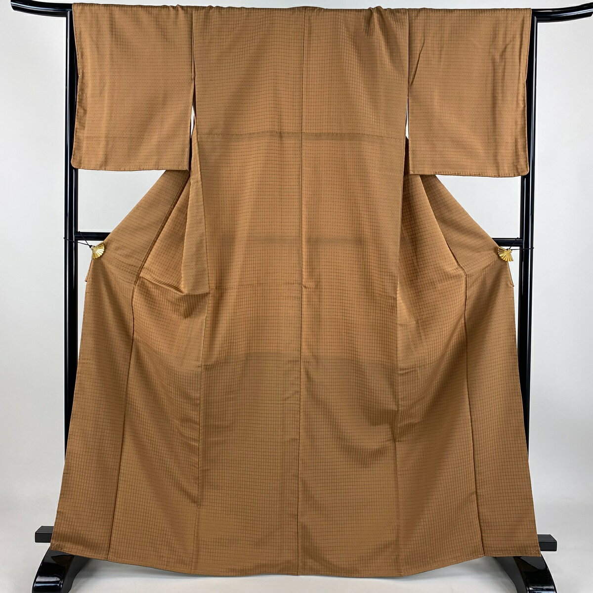 小紋 身丈166.5cm 裄丈66.5cm M 袷 格子 茶色 正絹 美品 名品 【中古】 msp50