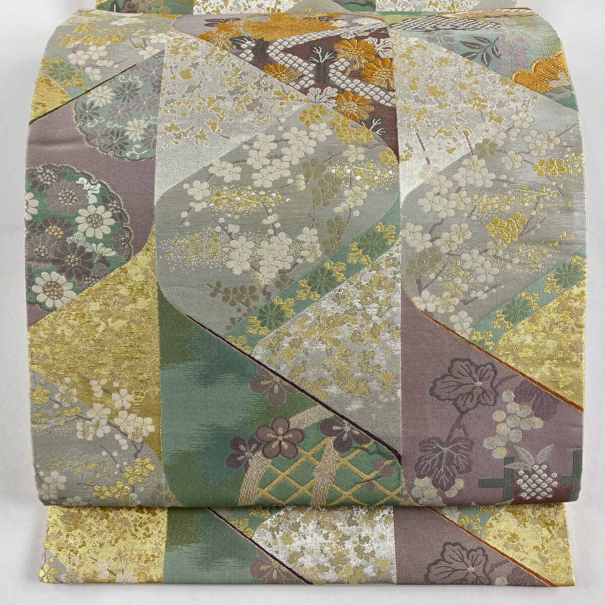 袋帯 美品 秀品 松竹梅 菊 金糸 箔 薄紫 六通 正絹 【中古】