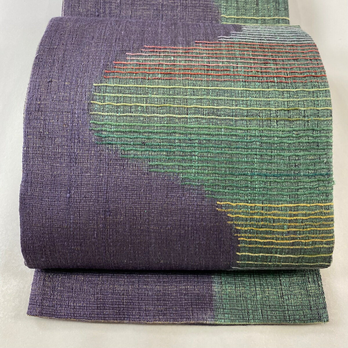 袋帯 秀品 関西仕立て 霞 縞 金通し 紫 お太鼓柄 正絹 【中古】 msp50(4)
