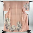 付下げ 身丈161.5cm 裄丈66cm M 袷 樹木 ぼかし サーモンピンク 正絹 優品 【中古】