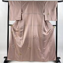 【美品】 付下げ 身丈167cm 裄丈65.5cm M 袷 雪輪 草花 刺繍 金糸 ピンクベージュ 正絹 秀品 【中古】