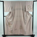 【美品】 付下げ 身丈156.5cm 裄丈63.5cm S 袷 几帳 菊 金糸 刺繍 薄ピンク 正絹 秀品 【中古】