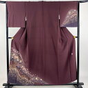 付下げ 身丈156cm 裄丈65cm M 袷 翠山工房 やまと 落款あり 桜 波 金彩 絞り 茶紫 正絹 名品 【中古】