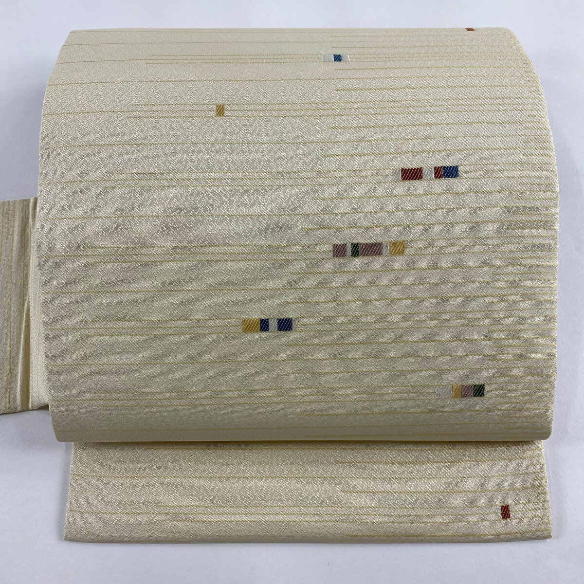 【美品】 名古屋帯 秀品 縞 薄黄 正絹 【中古】