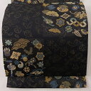 【美品】 袋帯 秀品 宝尽くし 紗綾形 金糸 箔 焦茶色 六通 正絹 【中古】