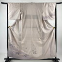 付下げ 身丈159cm 裄丈66cm M 袷 紬地 落款あり 草花 ぼかし 灰桜 正絹 秀品 【中古】