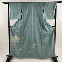 付下げ 身丈164cm 裄丈66.5cm M 袷 草花 ぼかし 水色 正絹 秀品 【中古】