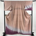 【美品】 付下げ 身丈163cm 裄丈66.5cm M 袷 草花 ぼかし ピンク 正絹 秀品 【中古】