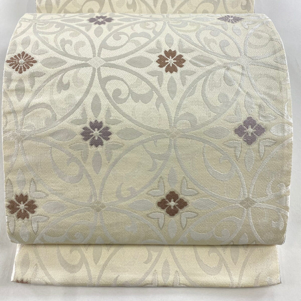 【美品】 袋名古屋帯 秀品 七宝華文 箔 クリーム 正絹 【中古】