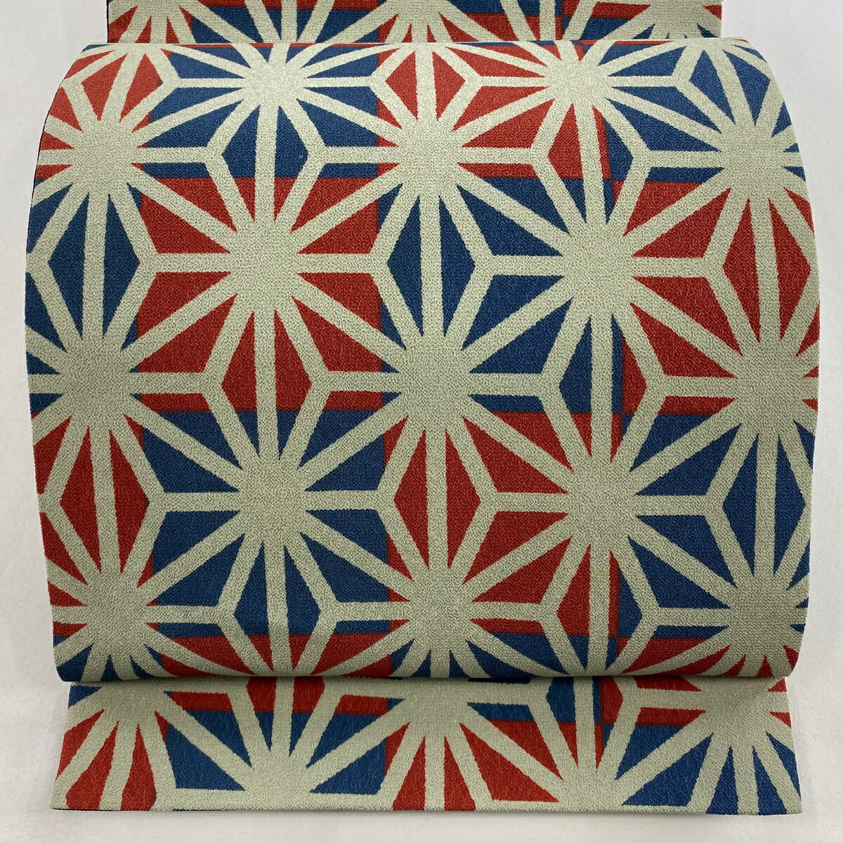 【美品】 袋名古屋帯 秀品 撫松庵 麻の葉 市松模様 灰茶 化繊 【中古】