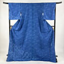 【美品】 付下げ 身丈174.5cm 裄丈68cm L 袷 落款あり 菊唐草 芝 藍色 正絹 名品 【中古】