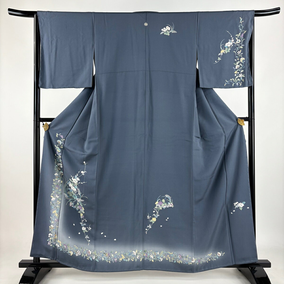 付下げ 身丈159cm 裄丈66cm M 袷 青灰色 正絹 秀品 一つ紋 【中古】 msp50(4)