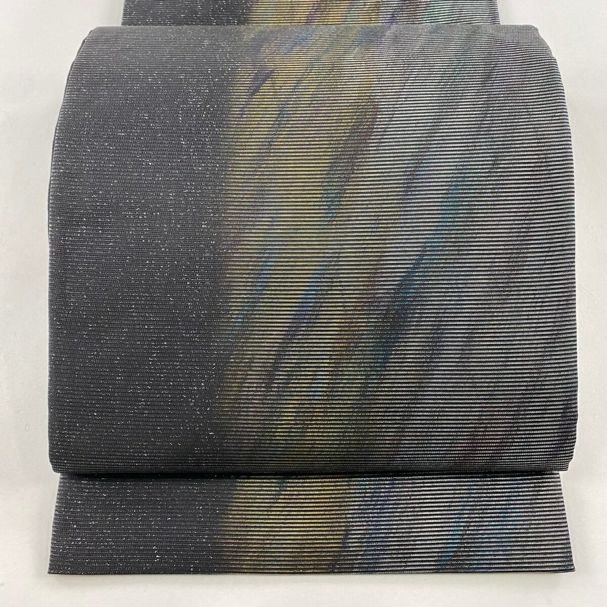 袋名古屋帯 優品 夏帯 絽 霞 幾何学模様 箔 黒 正絹 【中古】