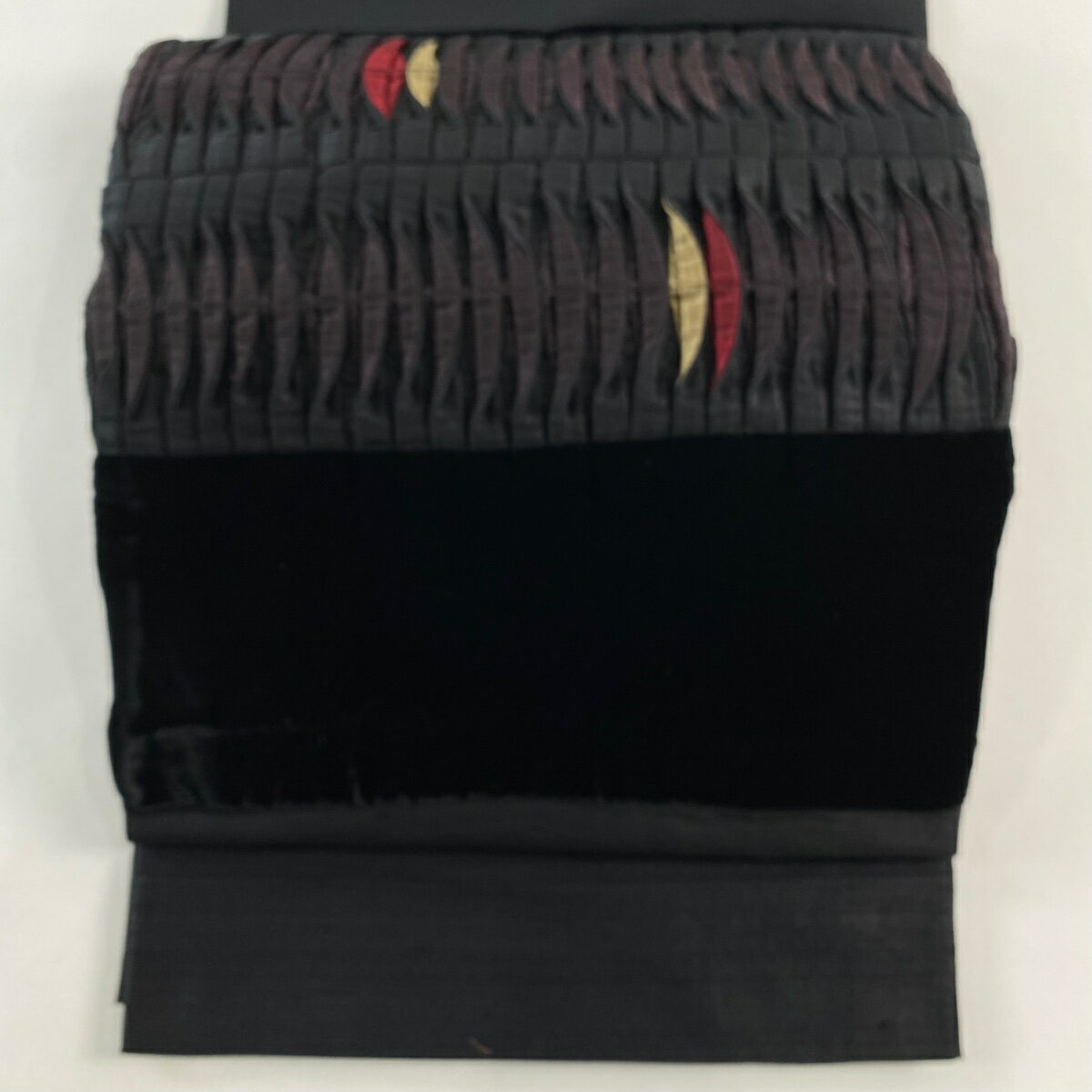 【美品】 袋名古屋帯 秀品 幾何学模様 黒 正絹 【中古】