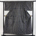 【美品】 大島紬 身丈153cm 裄丈63cm S 袷 証紙あり 秋名バラ 墨色 正絹 逸品 【中古】