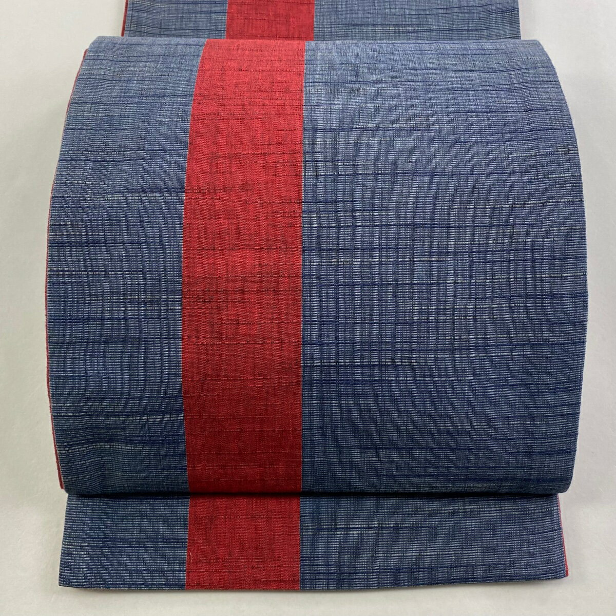 袋名古屋帯 優品 紬地 縞 青灰色 正絹 【中古】