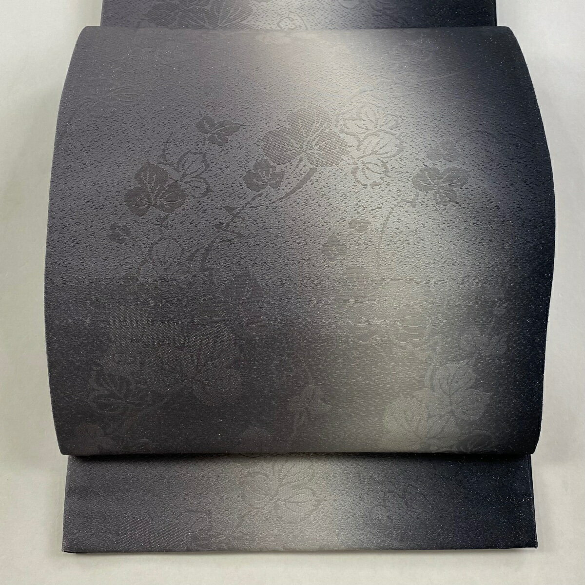 袋帯 秀品 地紋 ぼかし 箔 灰紫 全通 正絹 【中古】