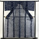紬 身丈155cm 裄丈61.5cm S 薄物 夏紬 笹 紺色 正絹 秀品 【中古】