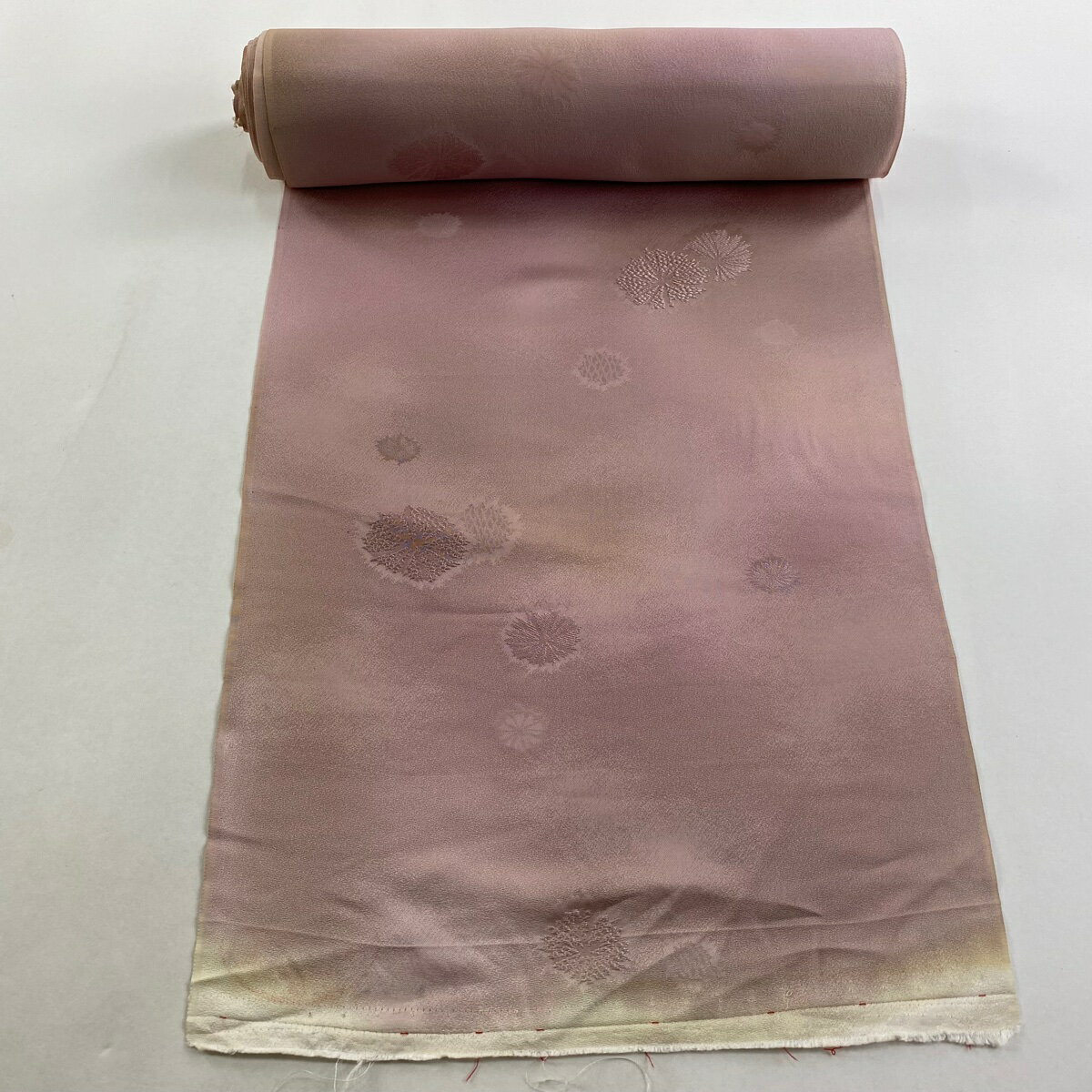反物 秀品 小紋 花 ぼかし ピンクベージュ 正絹 【中古】