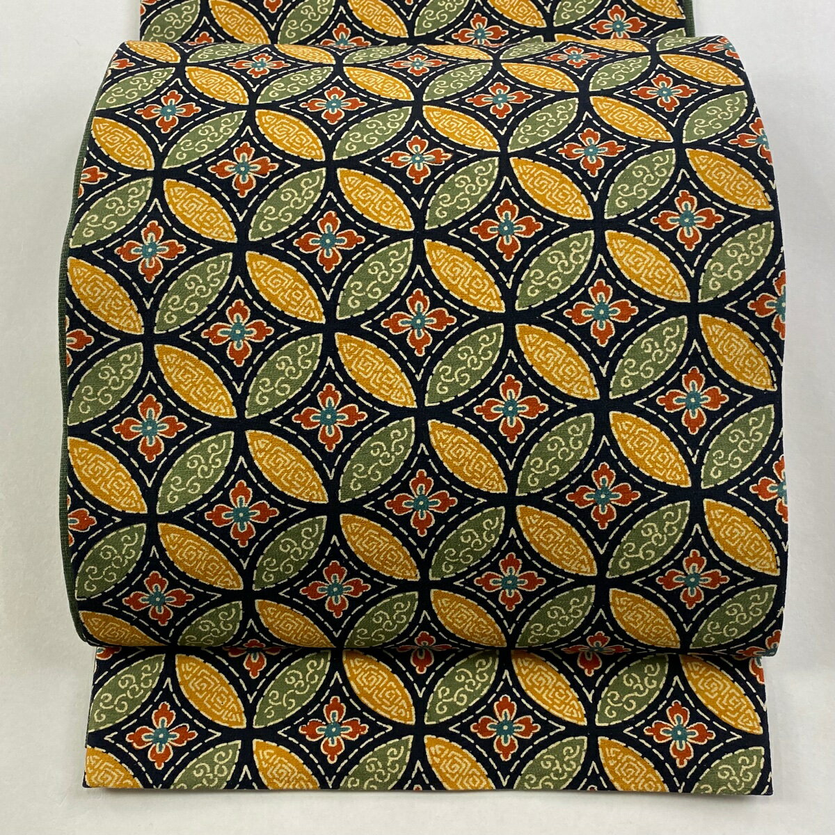 【美品】 袋名古屋帯 優品 七宝 花菱 黒 正絹 【中古】